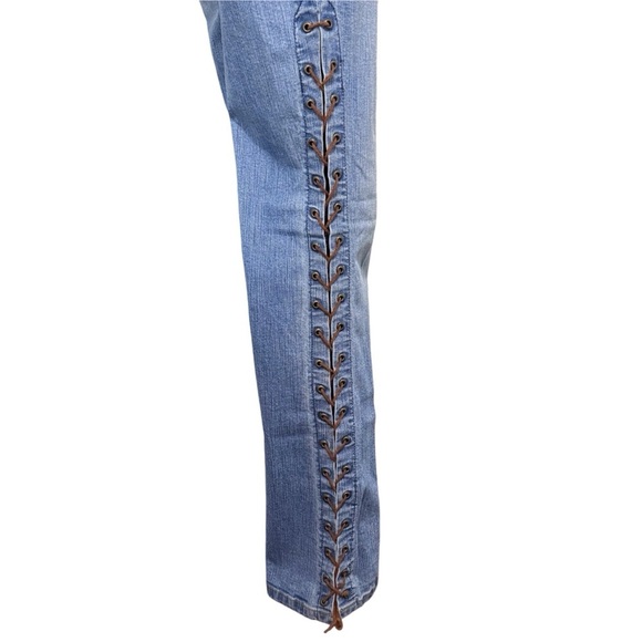Angel Jeans Vintage Y2K MidRise Lace Up Flared Denim Made in USA Size 7 - Picture 6 of 15
